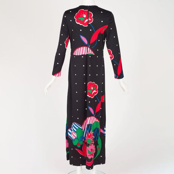Via Appia 1970s Vintage Italian Pop Art Print Black Jersey Maxi Dress - Picture 4 of 8